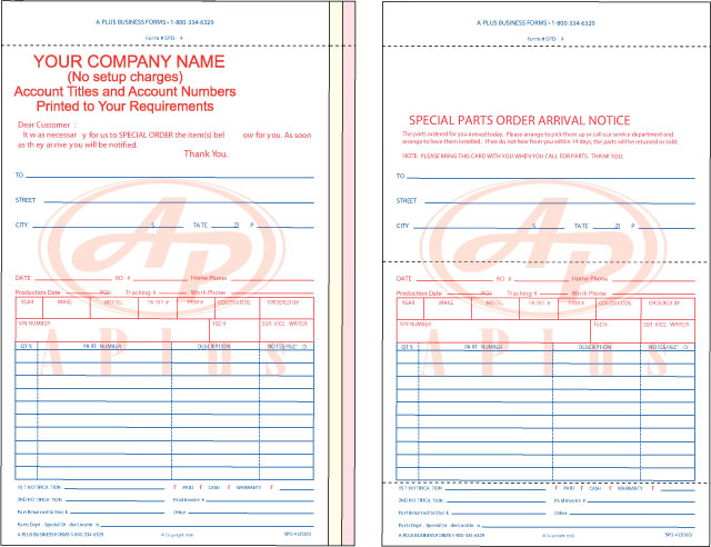 AP-SPO-4-IMP • 4 Part Imprinted Special Parts On Order Form